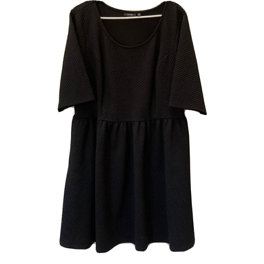 Apt 9 Women’s Smock Texture Bodice Fit Flare Elbow Sleeve Black Short Dress-2XL